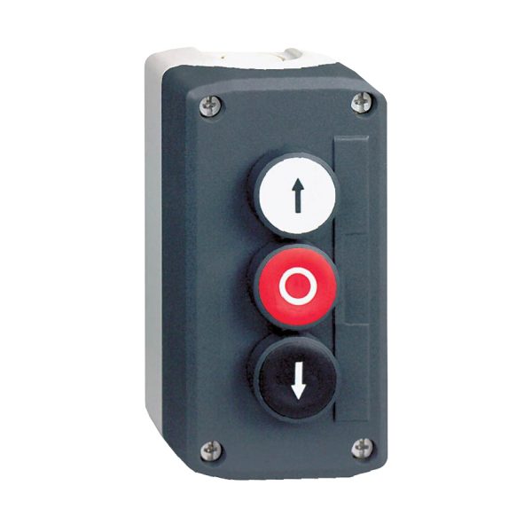 Schneider XALD324 Control Station With 3 Flush Button: Up Arrow, O, Down Arrow 22mm